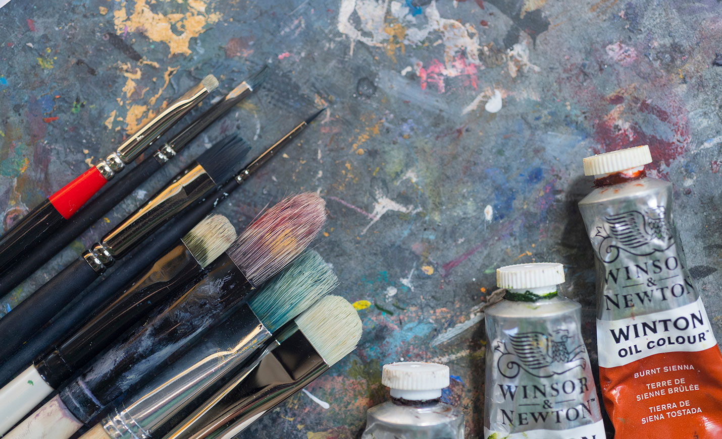 paint brushes and paint tubes