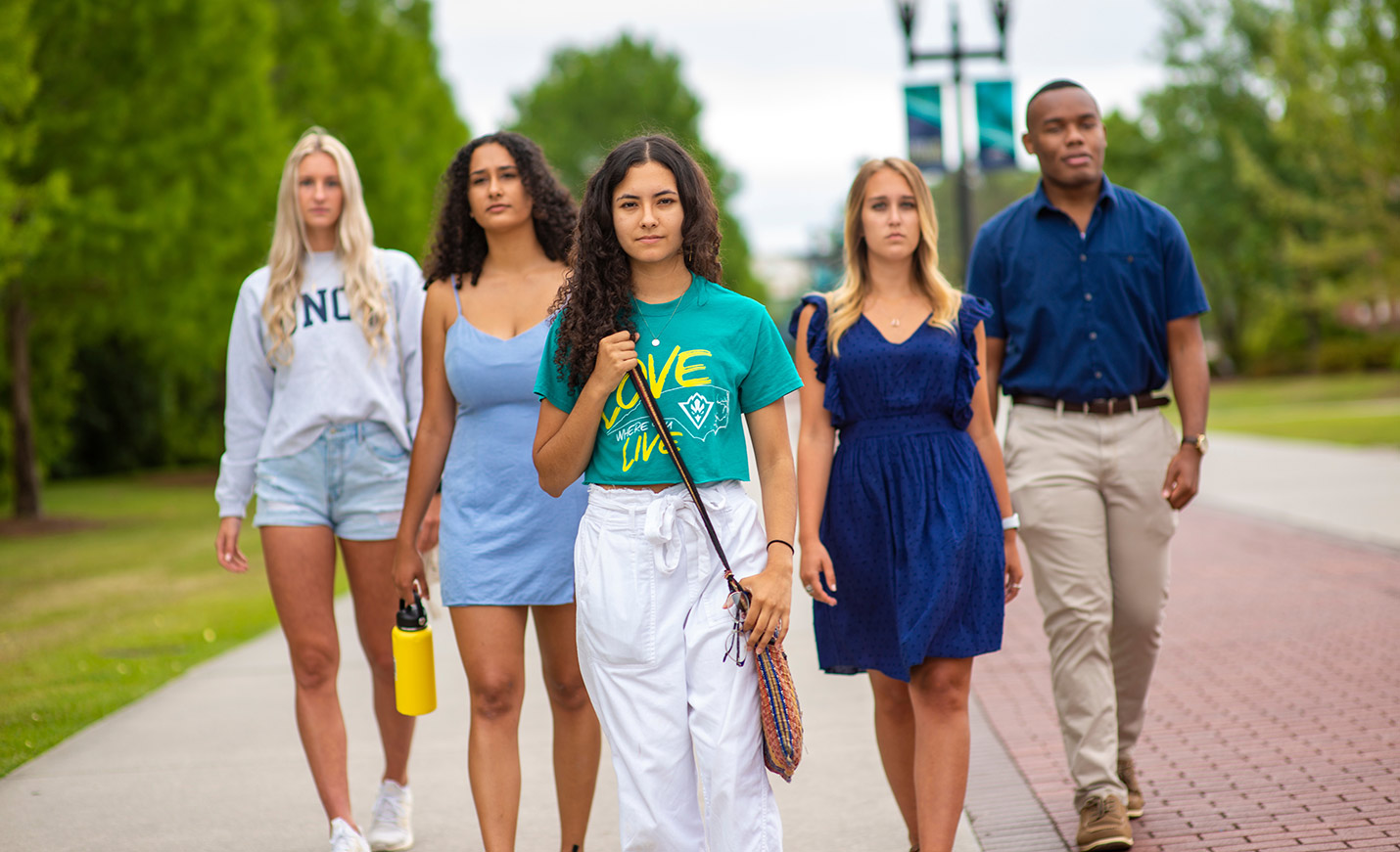 group of students walking down Chancellor's Walk