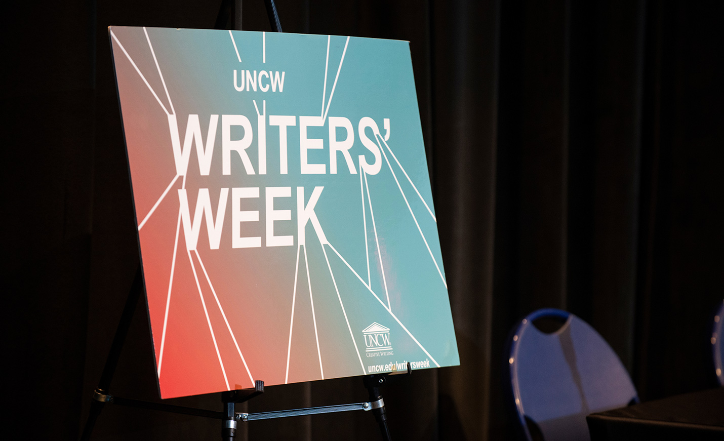 Sign promoting Writers' Week in Kenan Auditorium