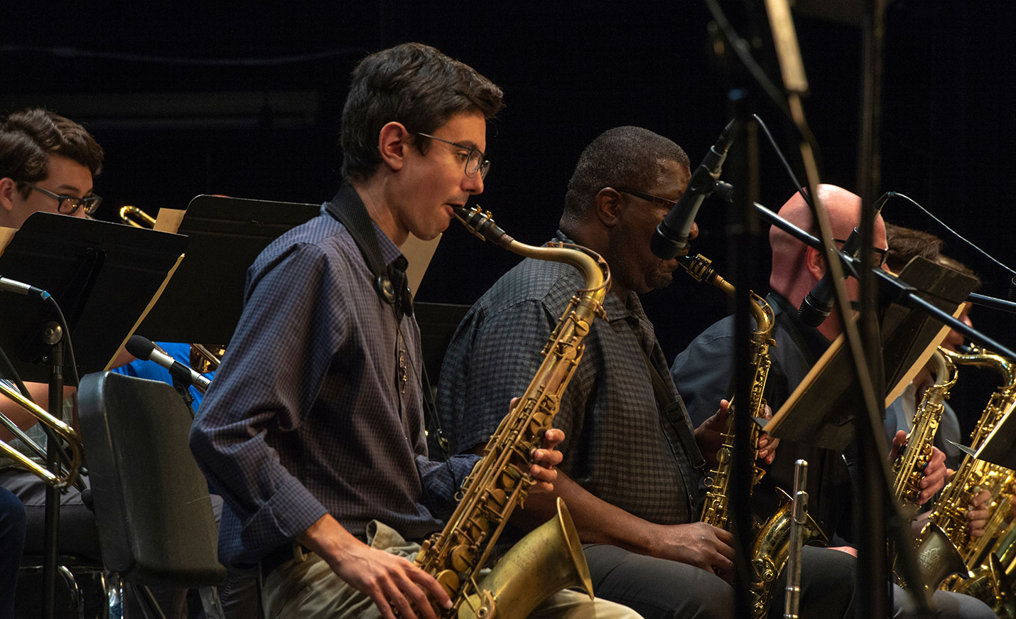 students playing saxophone in an ensemble