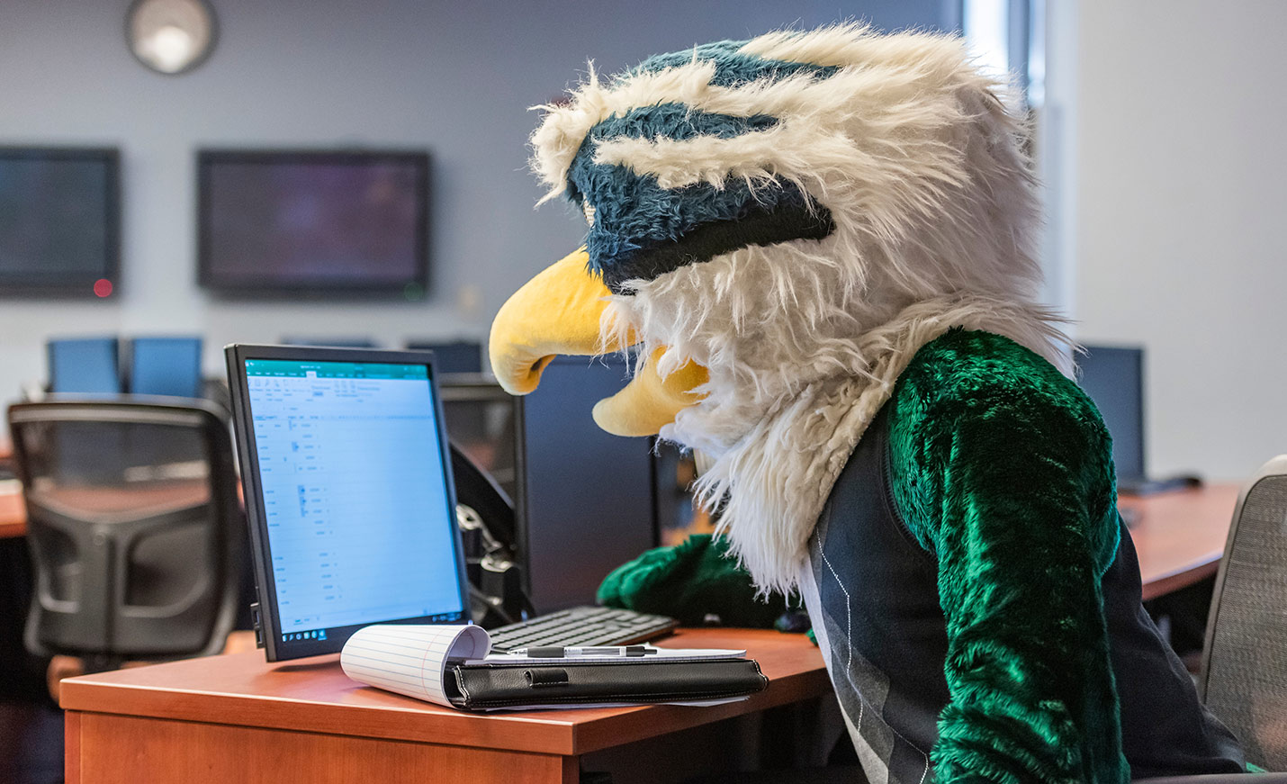 Sammy C. Hawk using a laptop