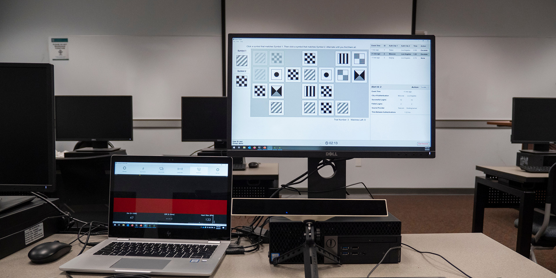 A computer shows patterns used for the Gazetracker and Biosensor