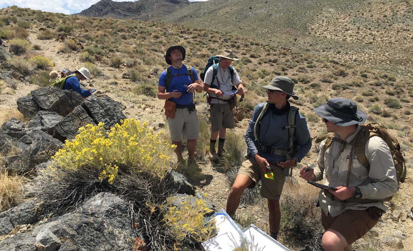 Students observing rock formations