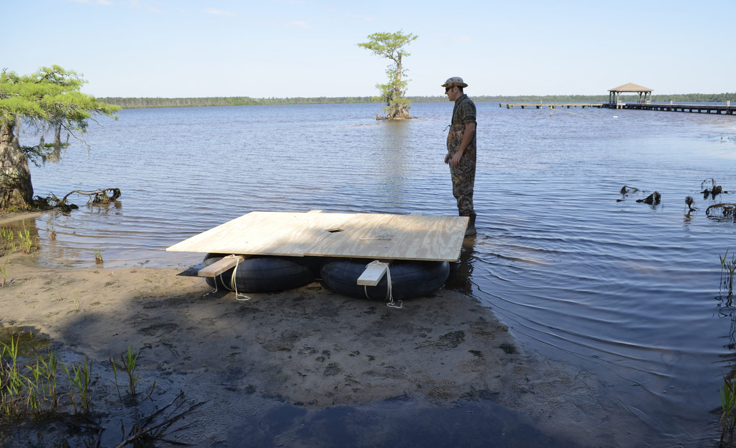 Man standing in lake