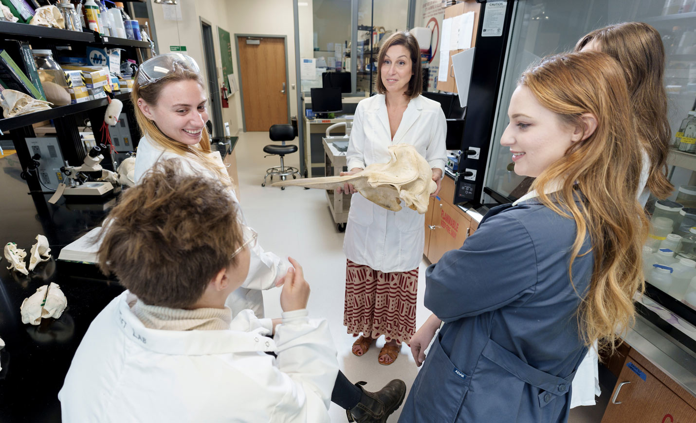 Marine lab students with professor