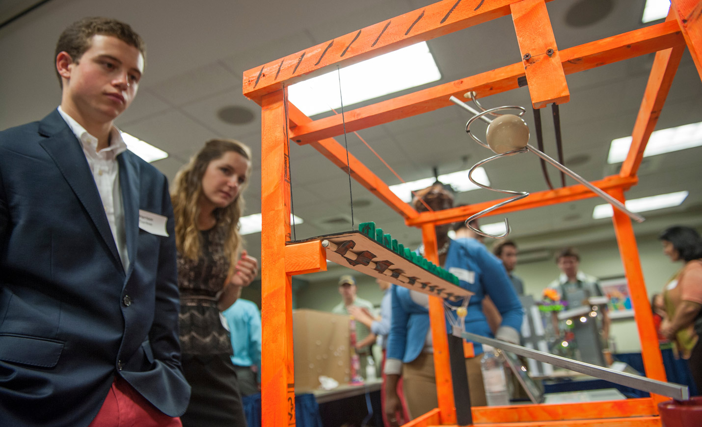 Students looking an projects on display