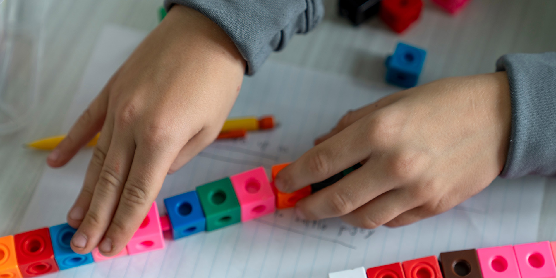 elementary student playing with blocks in WCE ed lab
