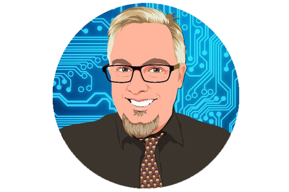 A vector portrait of a man with blonde hair and glasses