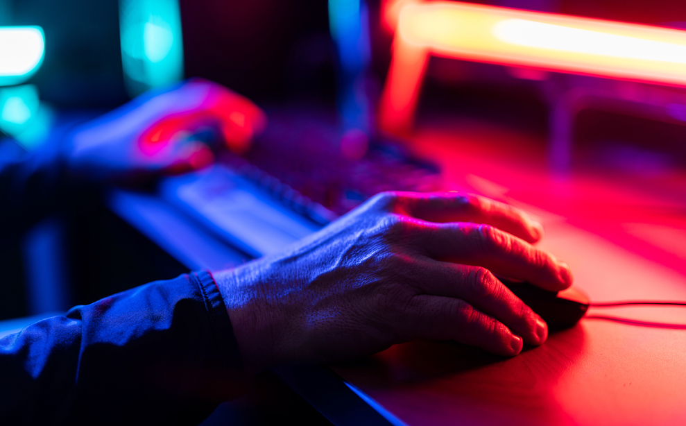 Hand on a computer mouse.