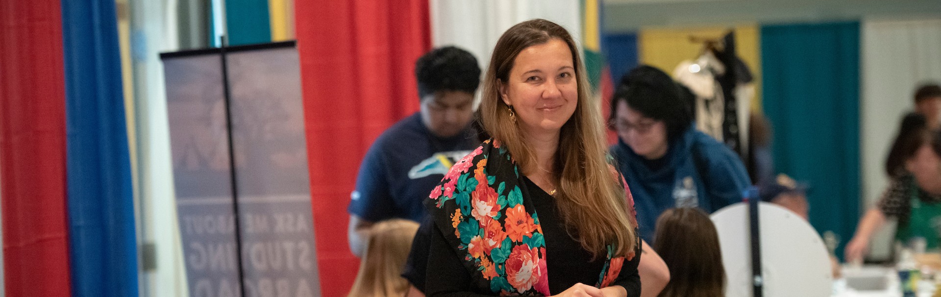 woman smiling at intercultural festival