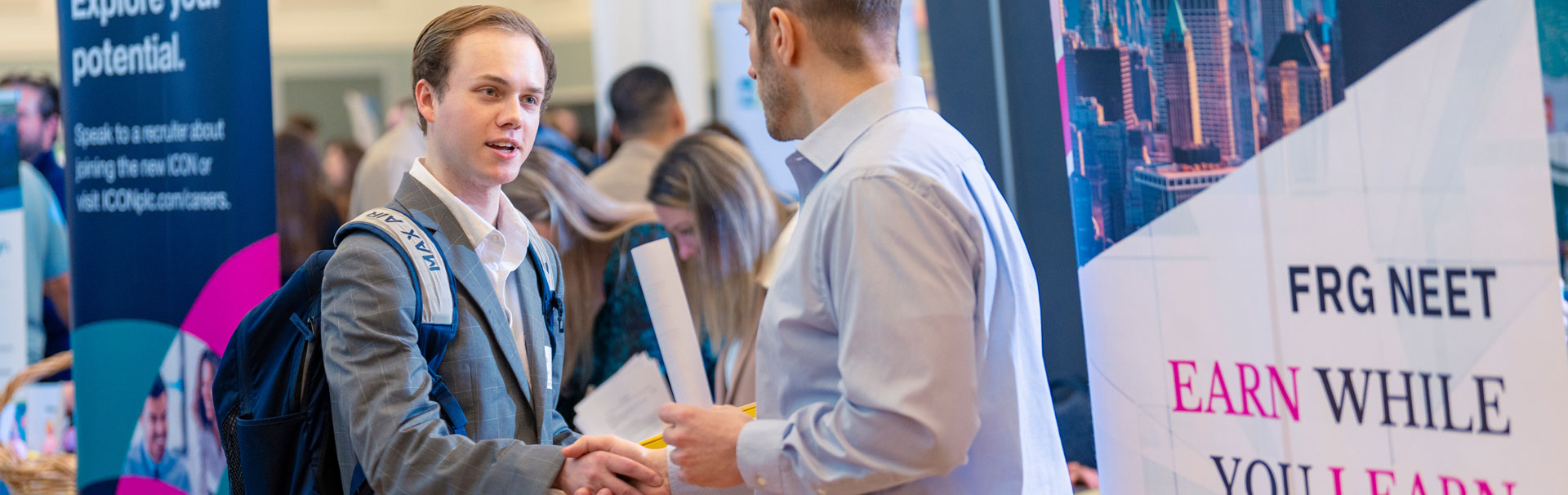 Student talking at a job fair
