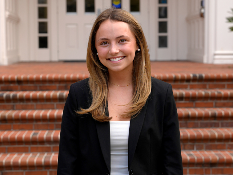 Accounting student outside of Cameron Hall
