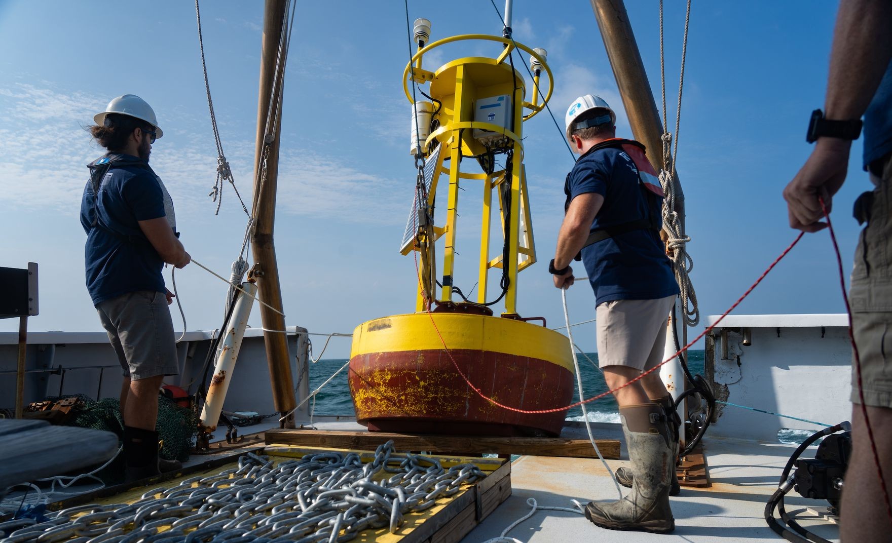 Launching a buoy off the back of the boat