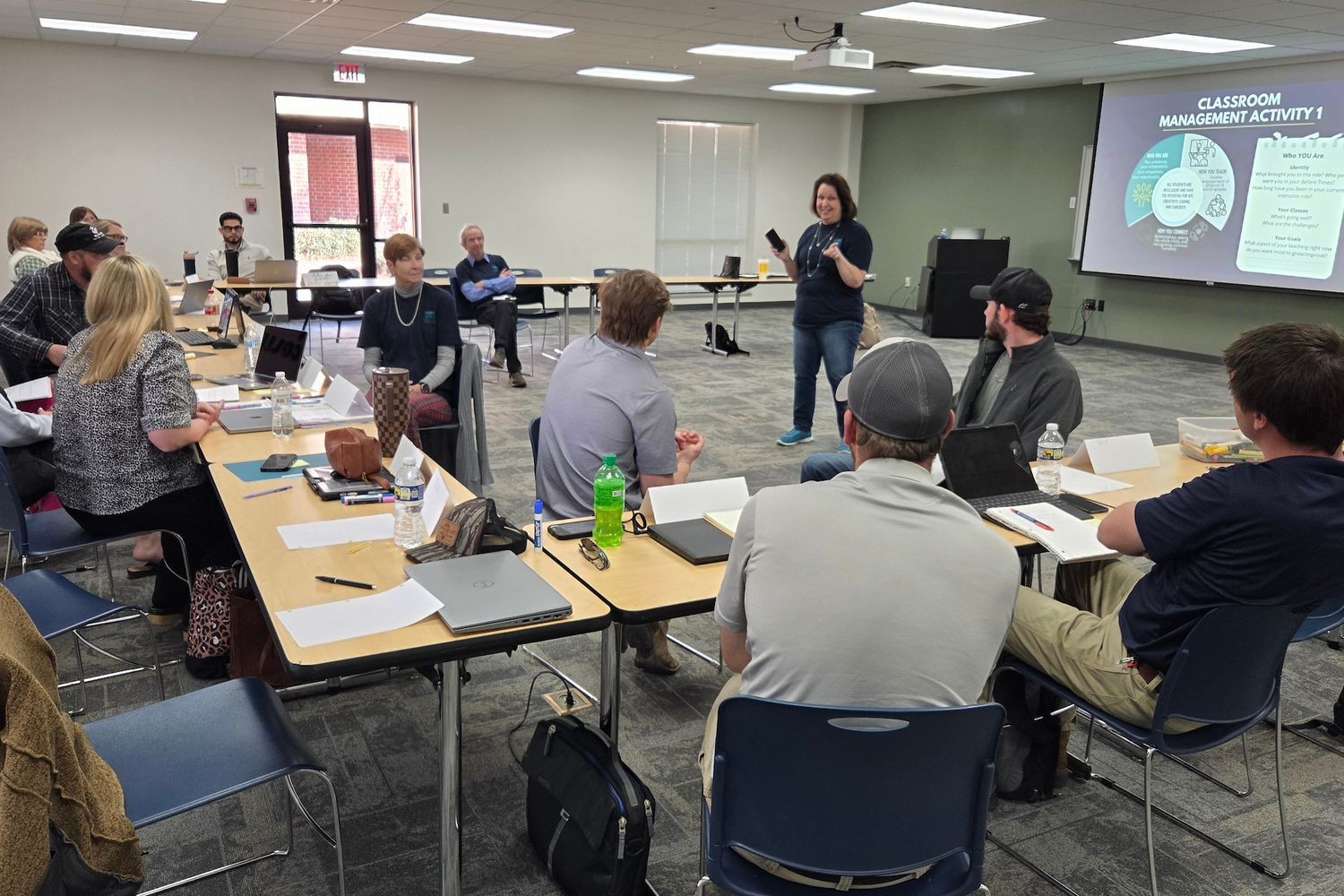 Denise Ousley-Exum speaks to teachers at James Sprunt Community College about Teaching with Joy