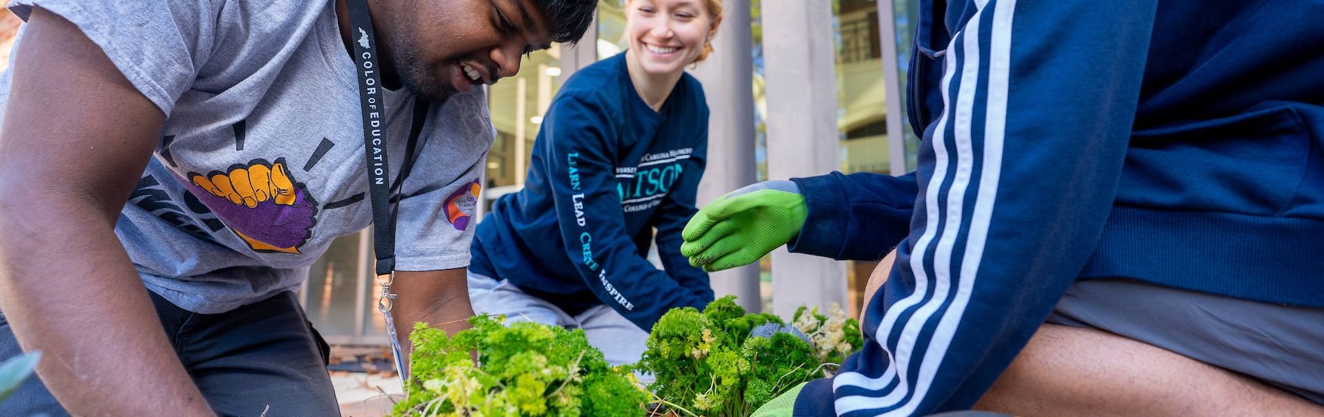 Students gardening in the ability garden