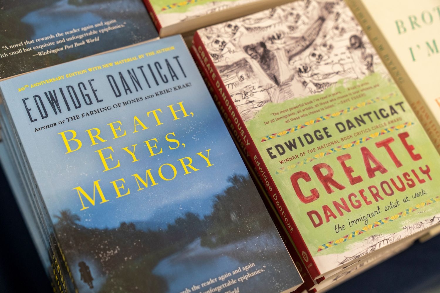 Pile of books by author Edwidge Danticat