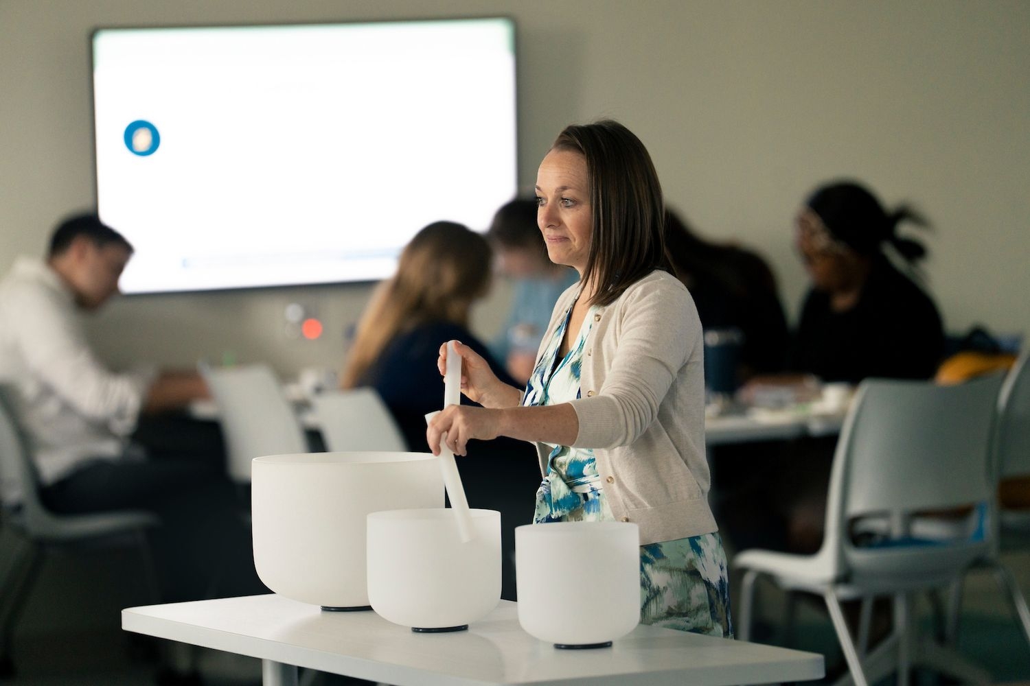 UNCW students and community immerse themselves in neurographic art and sound healing to help reduce stress and emotional regulation with a sound bath experience