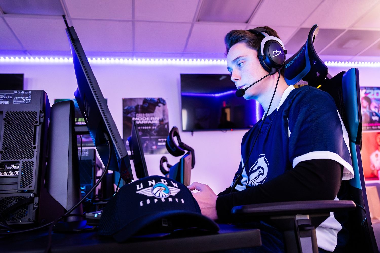 Cameron School of Business class of 2023 student Nathan Hedrick plays Rocket Leauge in the UNCW Esports Lab