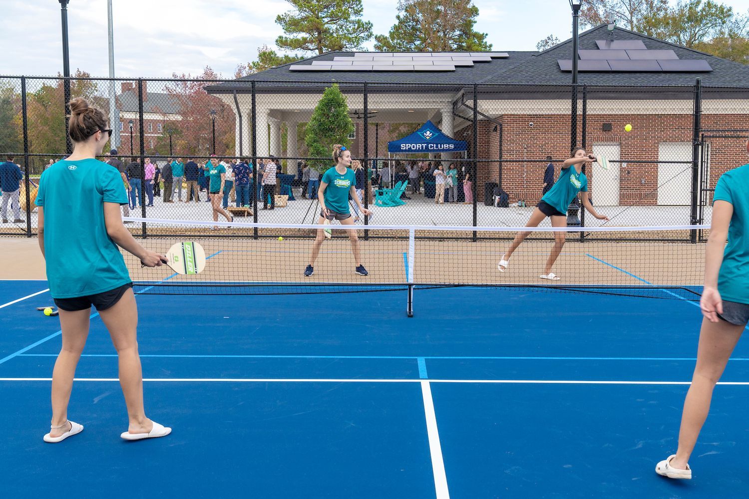 Students playing pickleball at Shoreline Sports Complex grand opening