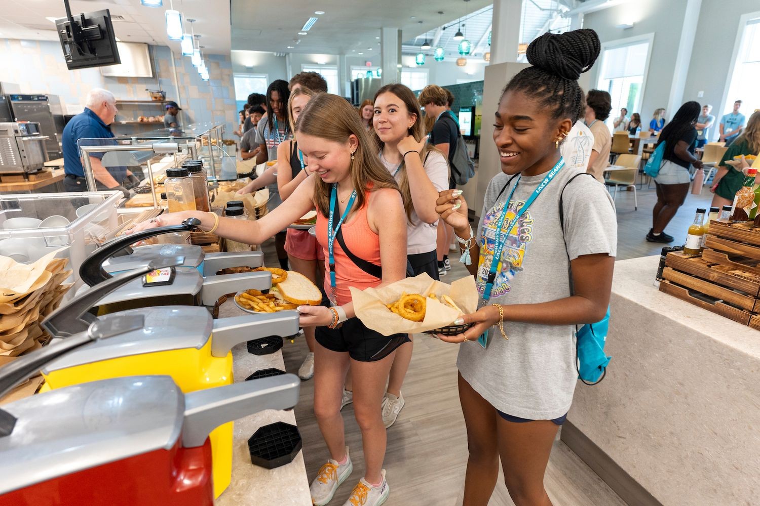 Incoming first-year students explore Shore Dining Hall during First-Year Orientation.