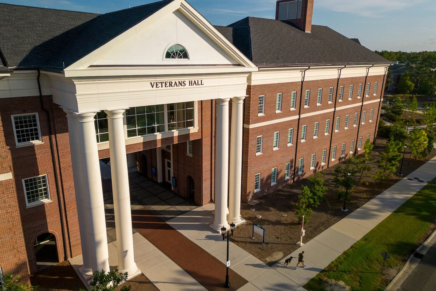 Ariel image of Veteran Hall on the UNCW campus 