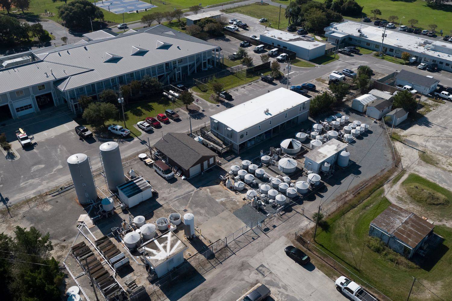 Aerial photo of the UNCW Aquaculture facility at Wrightsville Beach
