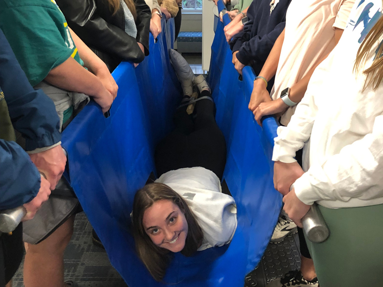 Stranding program hands on training on how to safely place a marine mammal in a stretcher