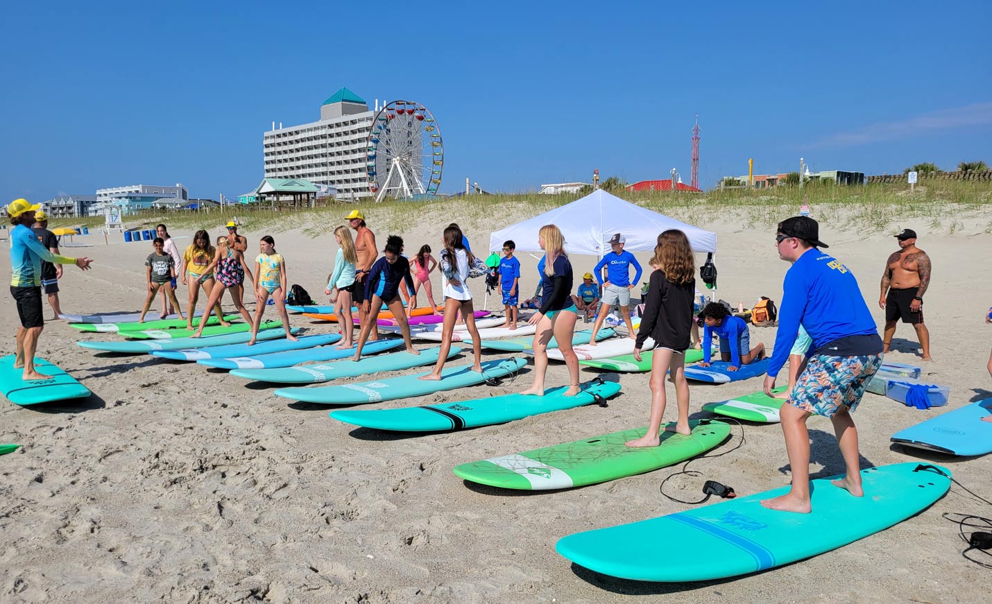 Surf lessons being taught on the beach