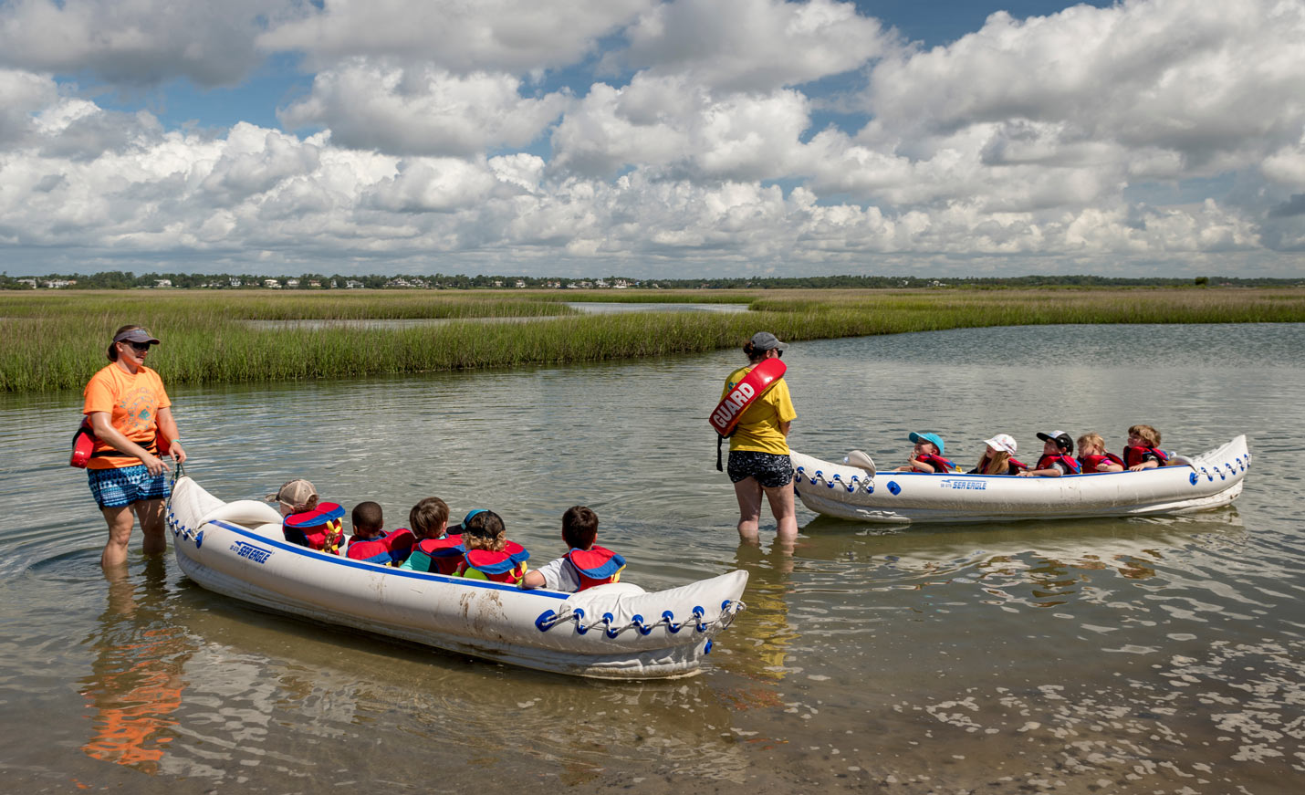 students in kayaks at Wrightsville Beach marsh
