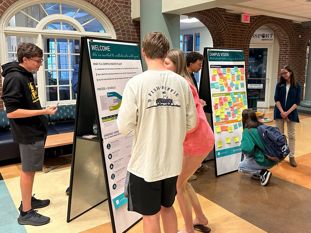 students look at the campus master plan during a bfsa welcome week cookout