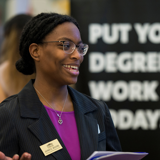 Woman at a job fair